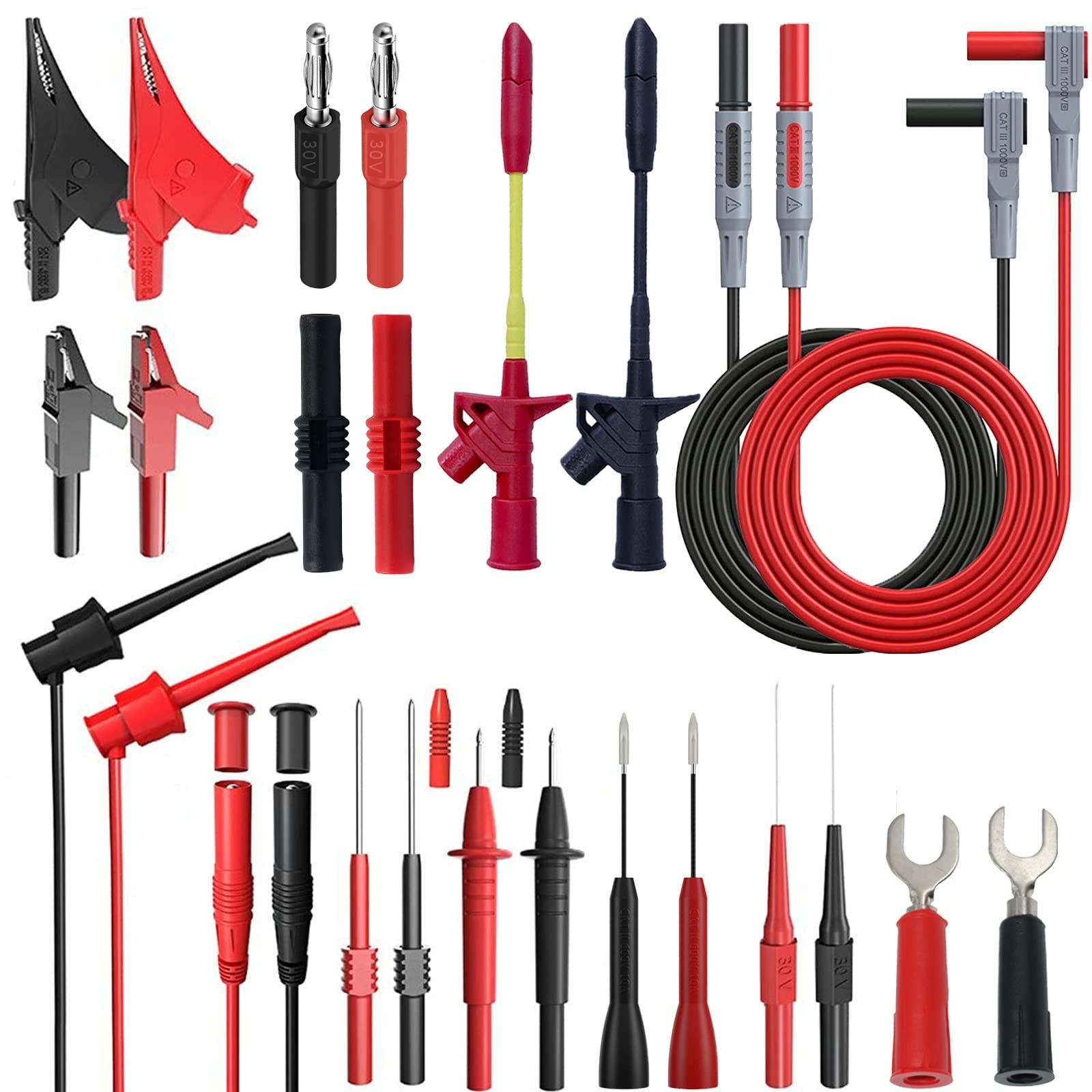 24 Pcs Multimeter Test Leads Set - Alligator Clips, Probes, Insulation Piercing,