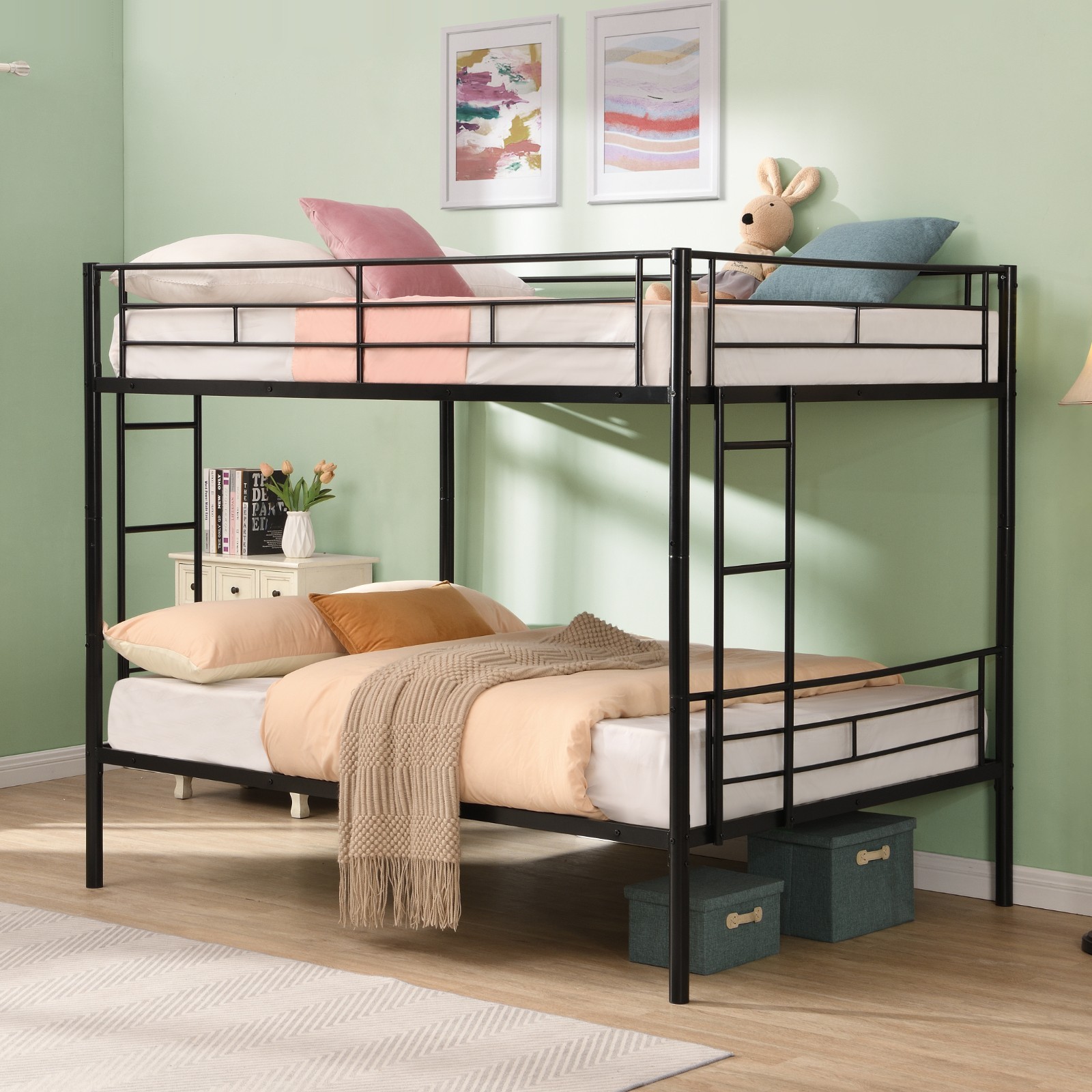 Full Over Full Metal Bunk Bed No Box Spring Needed Easy Assemble Modern Bedroom