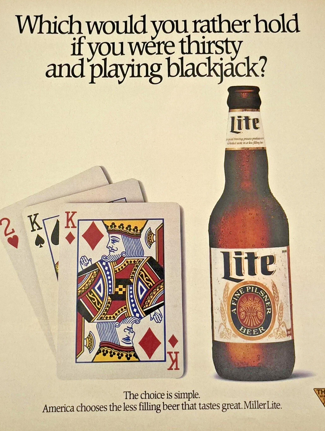 Miller Lite Black Jack Hand Original Vintage 1989 Print Ad 8.5 x 11"