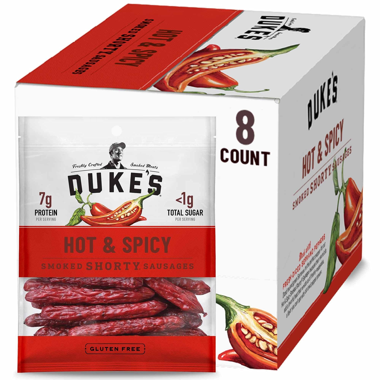 Duke's Pork Hot & Spicy Smoked Shorty Sausages 7g Protein Per Serving Father's