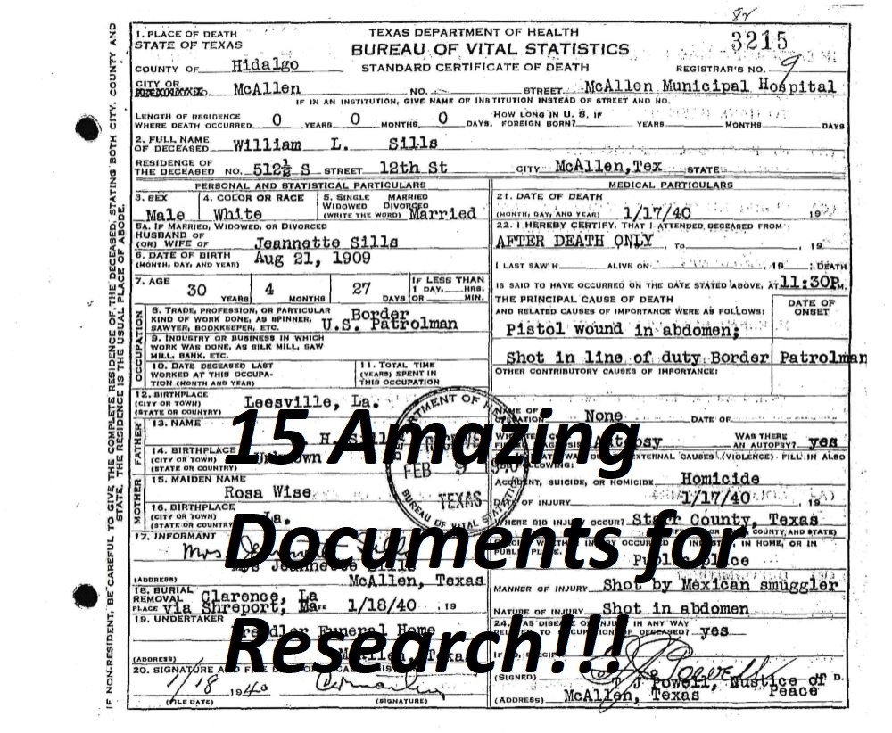 15 Border Patrol Agents DEATH CERTIFICATES Rare Heroes Research Documents