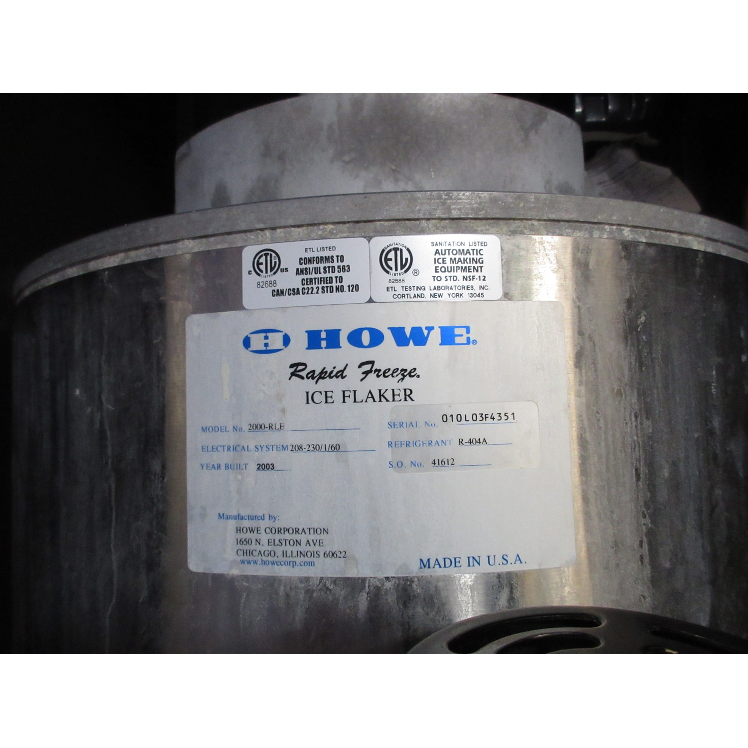 Howe 2000RL Ice Maker Flaker with Ice Storage