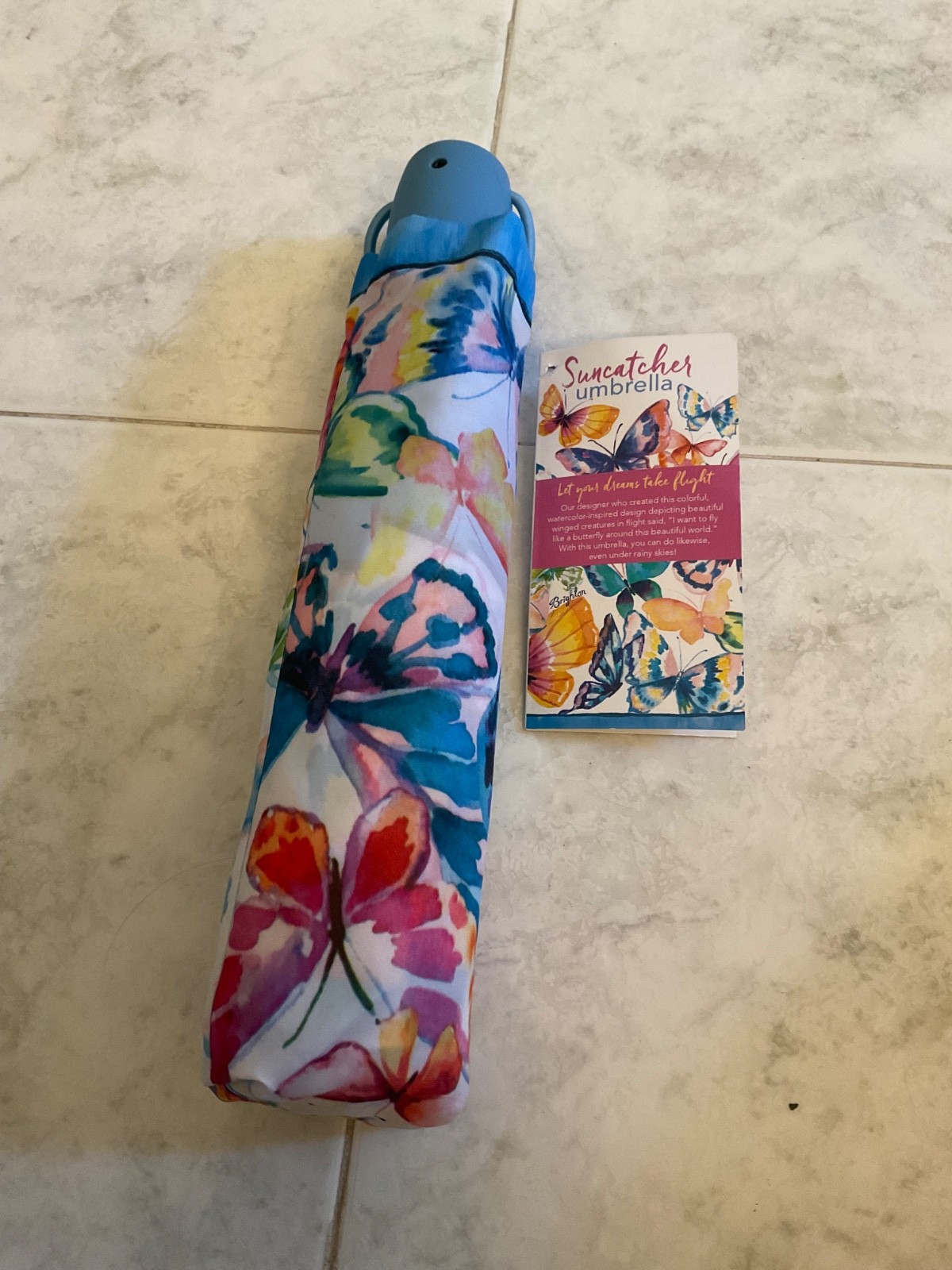 Brighton Automatic Umbrella Sun Catcher Butterflies NOS