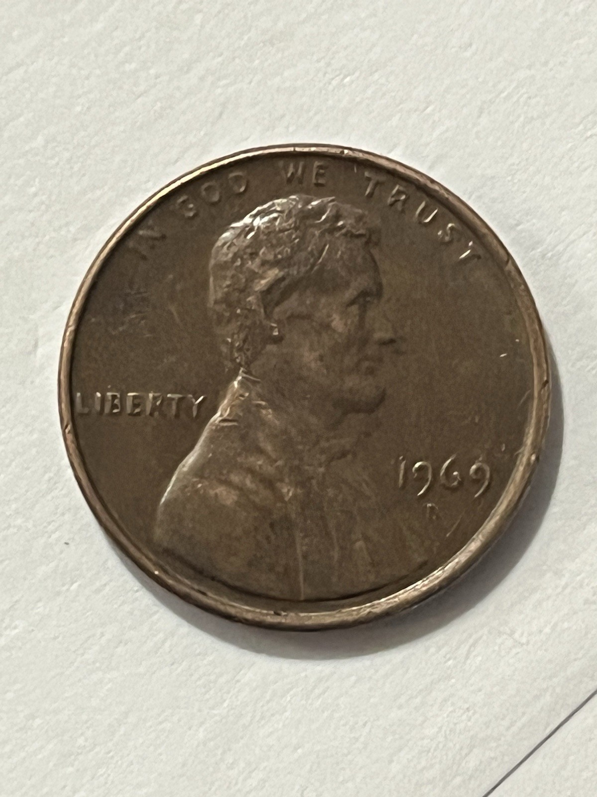 1969-D Floating roof no FG faint mint mark Lincoln memorial penny free shipping!