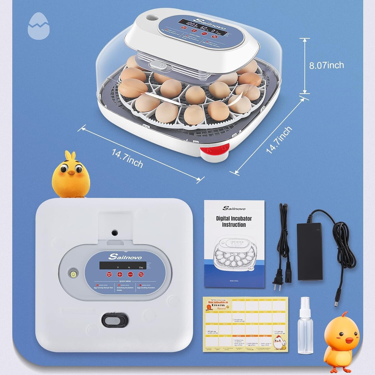 24 Egg Incubator for Hatching w/Automatic Egg Turner Temperature Display Gift🌱
