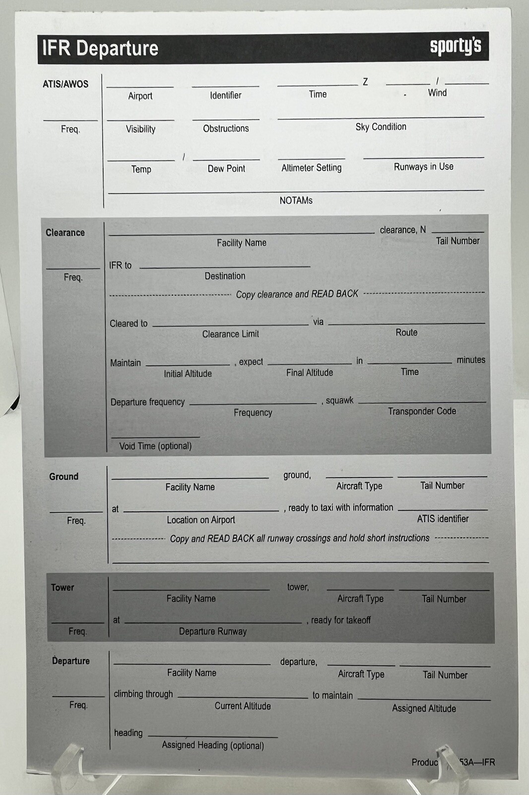 New Sporty’s IFR DEPARTURE Pad Of 50 Sheets Pilot Aviation