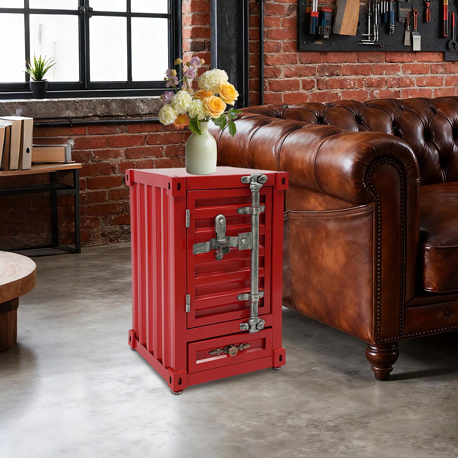 32*32*50cm Container Side Table, Industrial Organizer, Metal Container Cabinet