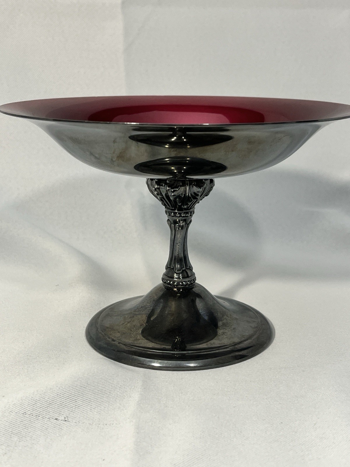 Reed & Barton 141 Red Enamel on Silverplate Footed Compote Dish