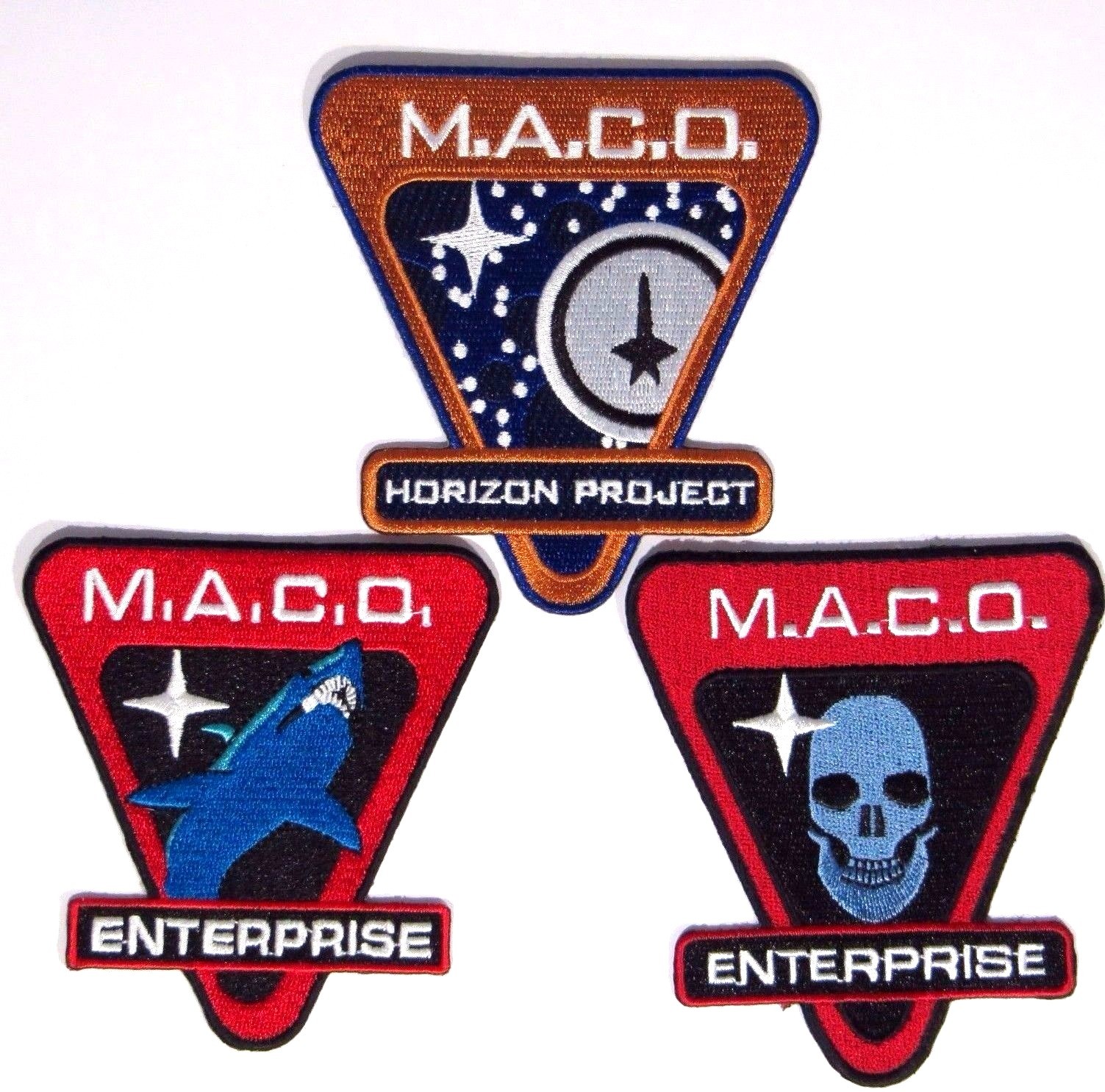 STAR TREK M.A.C.O COMMANDOS DELUXE SET OF(3) EMBROIDERED PREMIER 4" TALL PATCHES