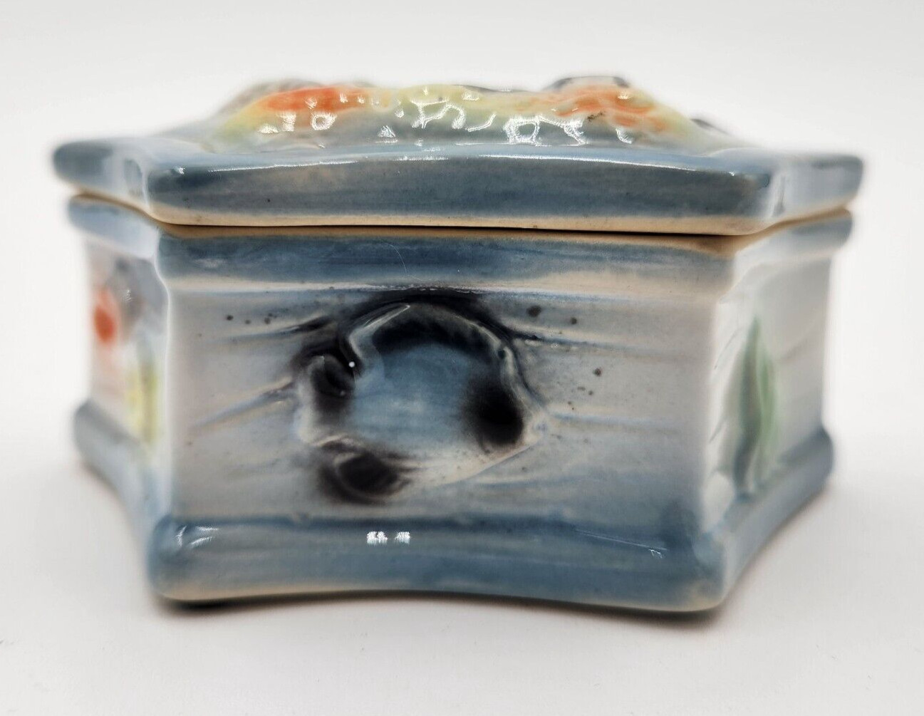 Vintage Ceramic Glazed Trinket Box Seashore Design
