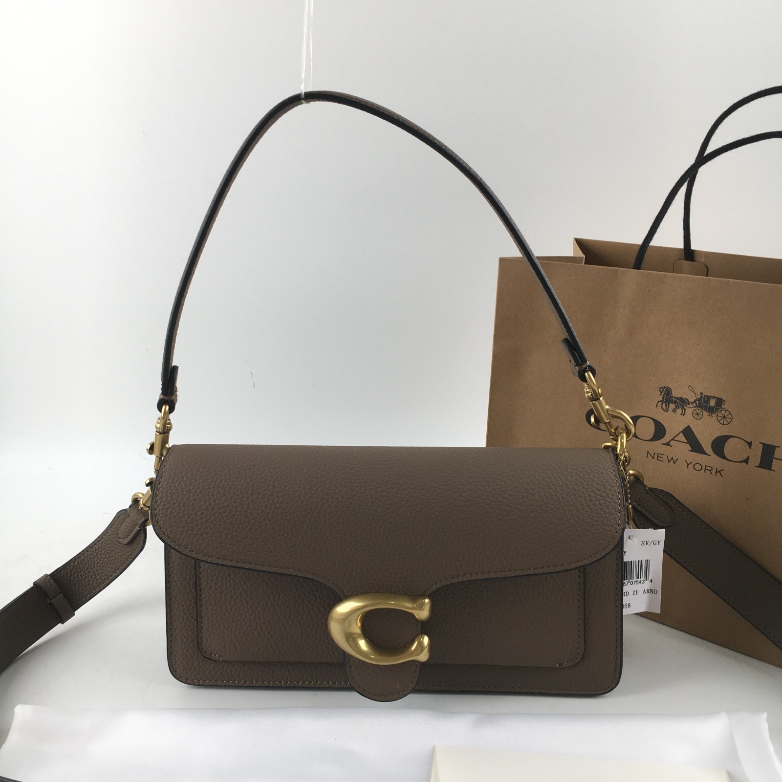 COACH CH857 Tabby Shoulder Bag 26 Polished Pebble Leather Dark Brown Outlet New