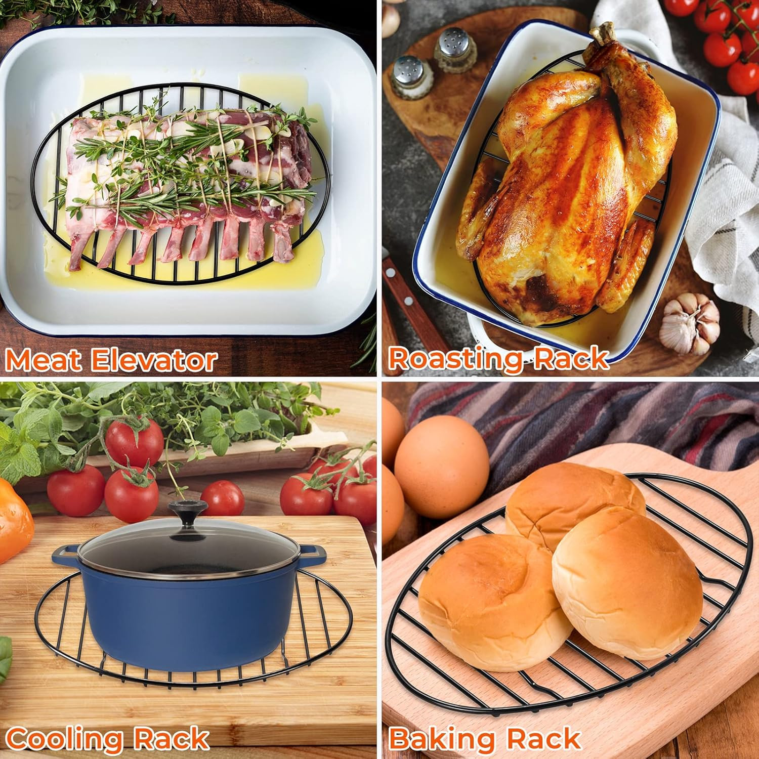 Oval Roasting Rack with Integrated Feet, Non-Stick Coating, Baking Rack Easy to