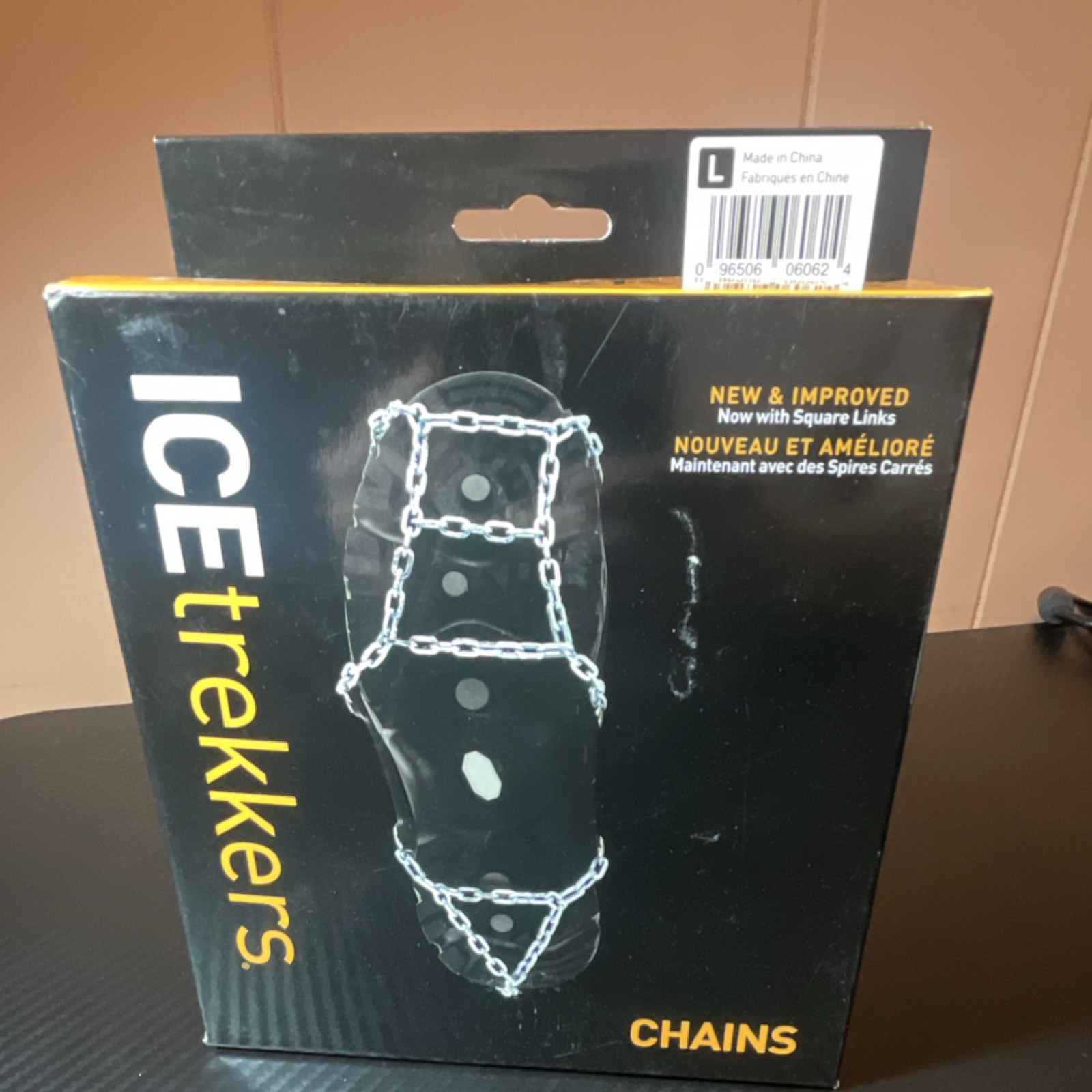 ICEtrekkers Ice Cleats Large Black Silver Welded Steel Chains Heavy-Duty Rubber