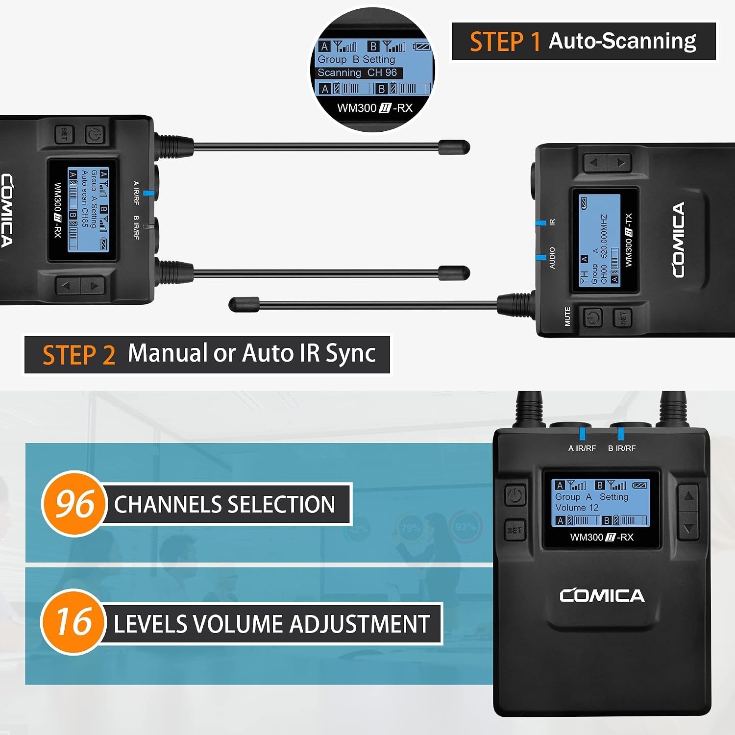 Lavalier Microphone Kit (Li-Ion) with Two Transmitters - Comica
