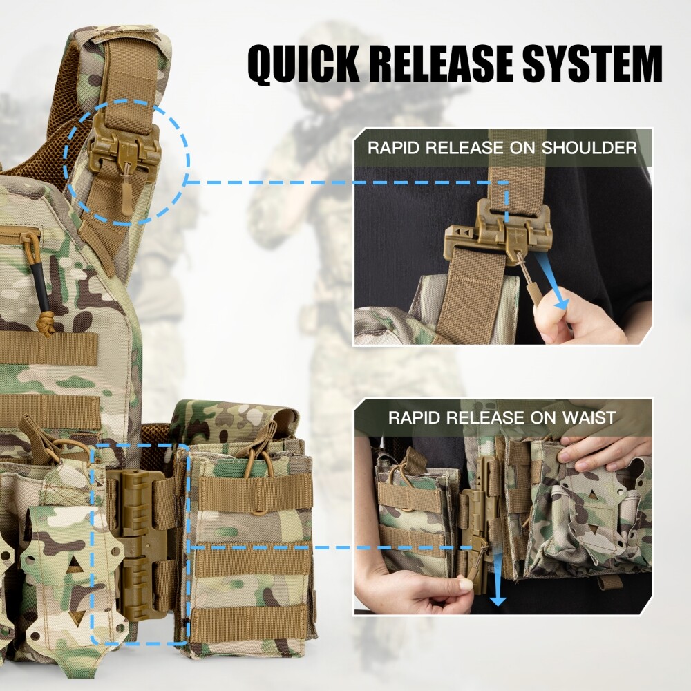 Adjustable Combat Vest, Breathable Mesh, MOLLE Webbing, for Hiking & Airsoft
