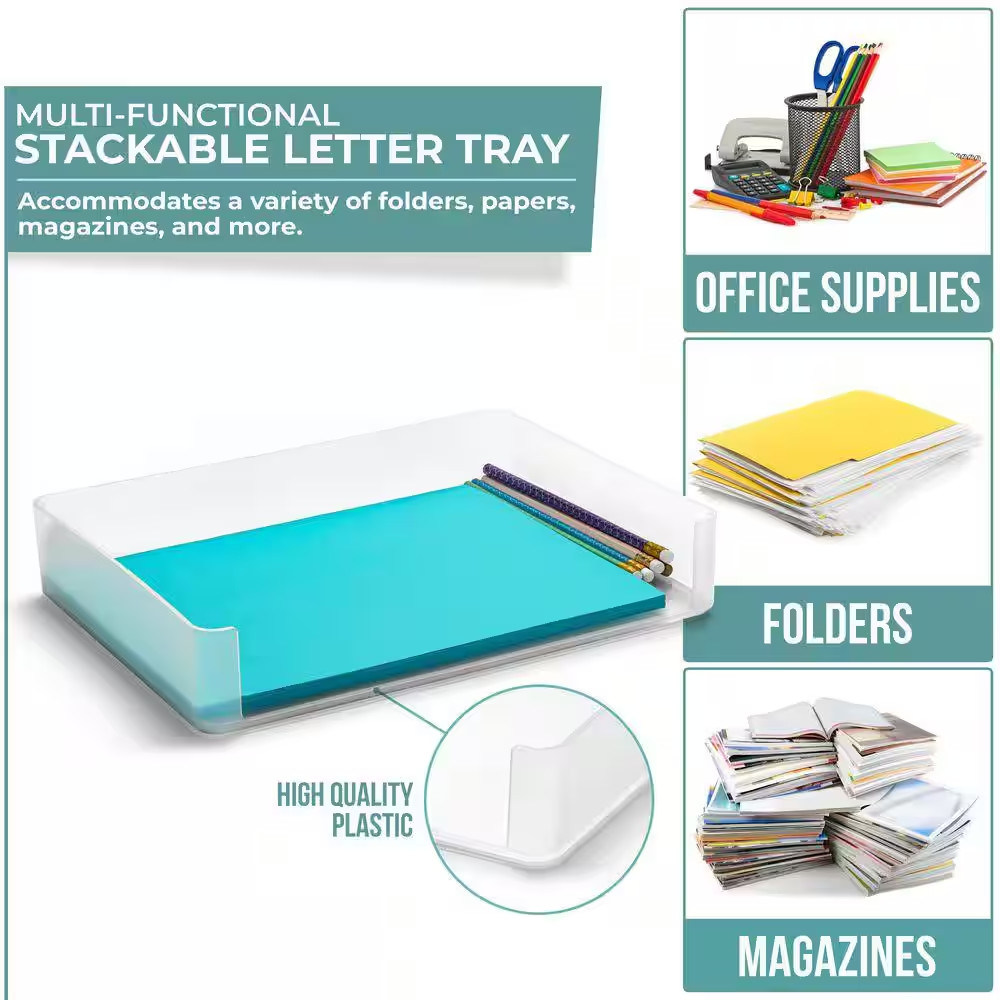 Paper Organizer, Clear 12.5 In. X 2.3 In. Plastic Desk Accessory, Stackable Lett