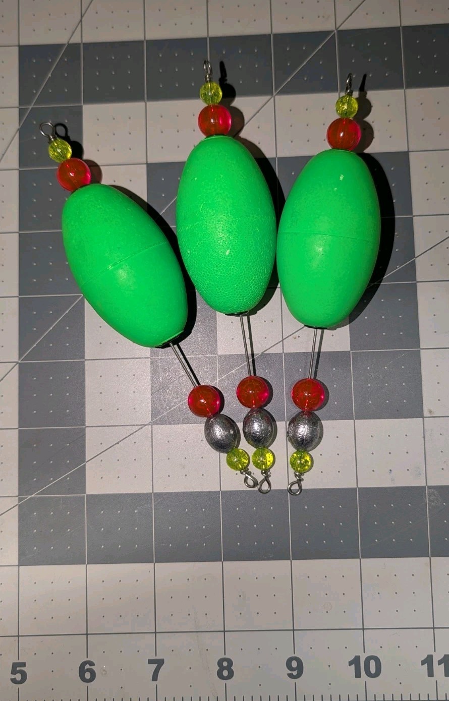 3 Each Hi Vis  Green popping corks  Saltwater Fishing Redfish Sea trout Flounder