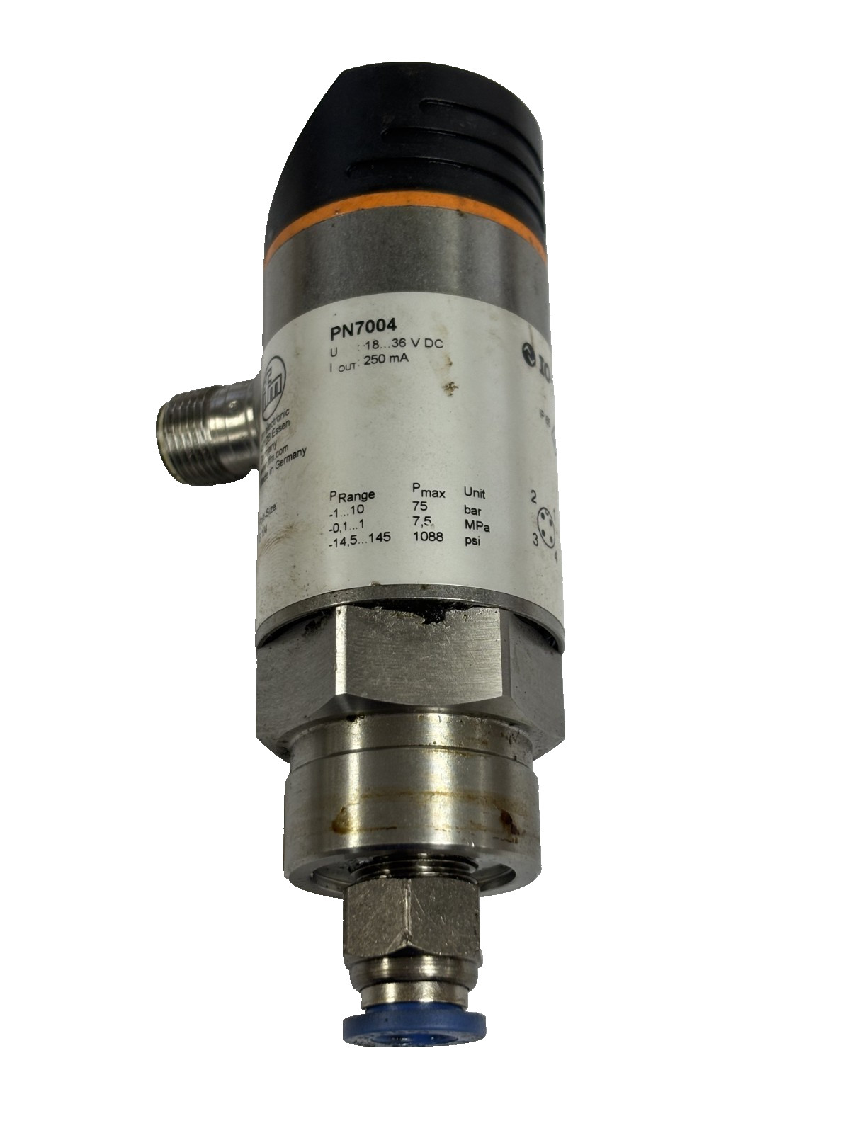 IFM PN7004 ELECTRONIC PRESSURE MONITOR 10 BAR 145 PSI 1 MPA THREADED CONNECTION