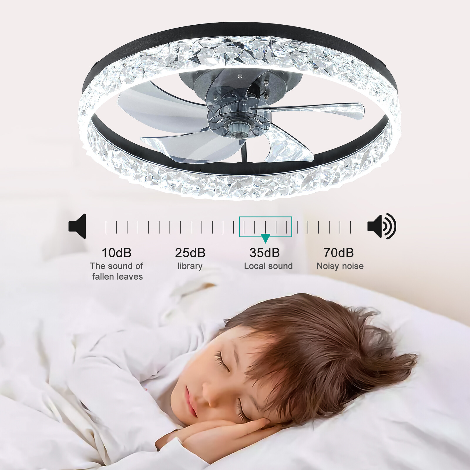 20" Modern Fan Lights Flush Mount LED Ceiling Light kit With APP Remote Control
