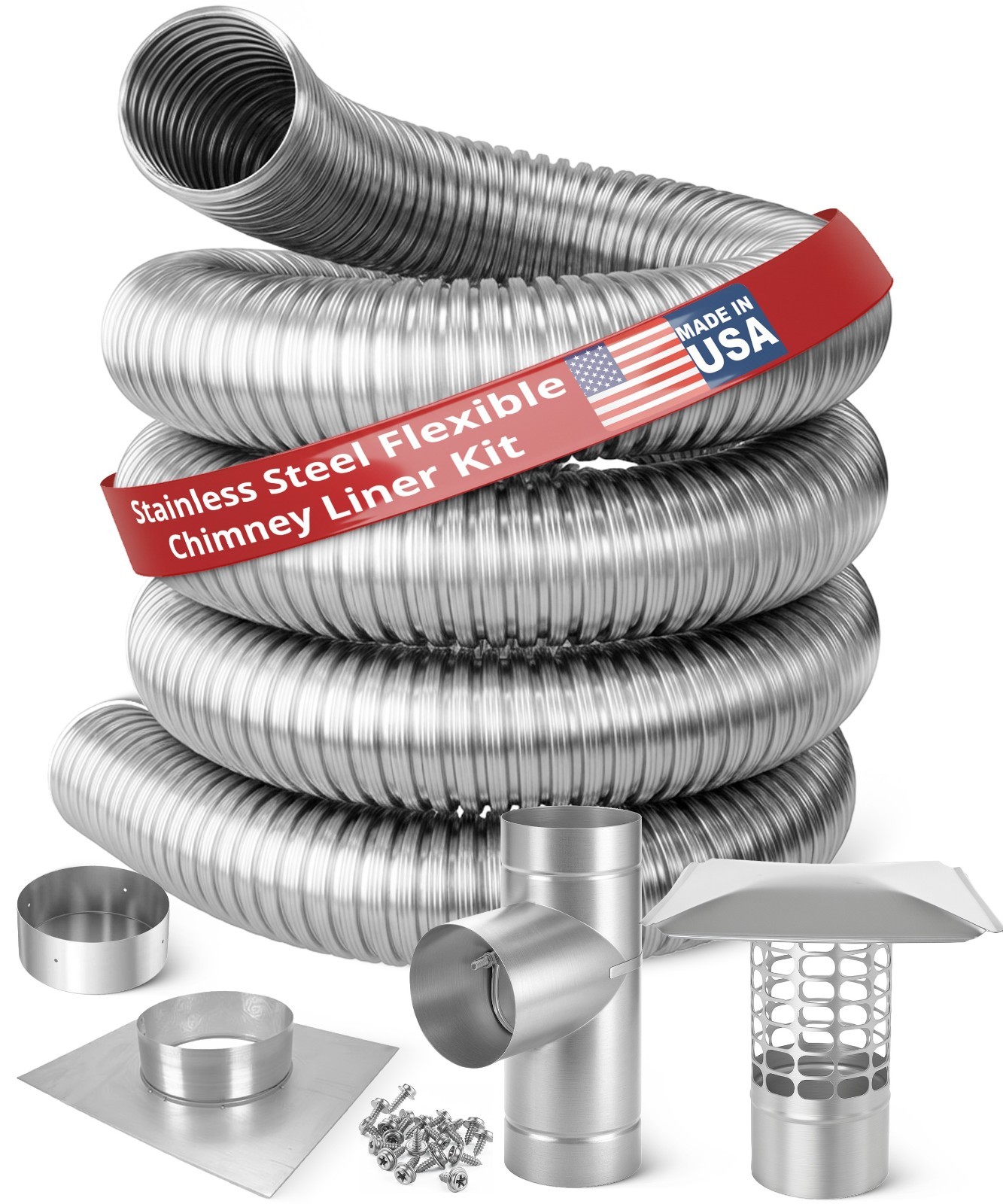 FOREVER® VENT 4" FLEX-ALL SINGLE PLY ALL FUEL STAINLESS STEEL CHIMNEY LINER KITS