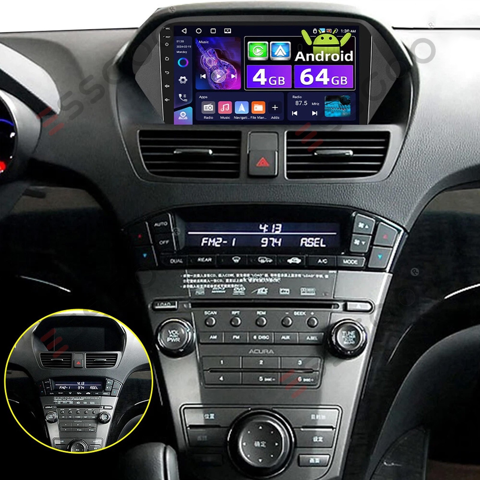 For 2007-2013 Honda Acura MDX Android 15.0 Car Stereo Radio GPS Apple Carplay FM
