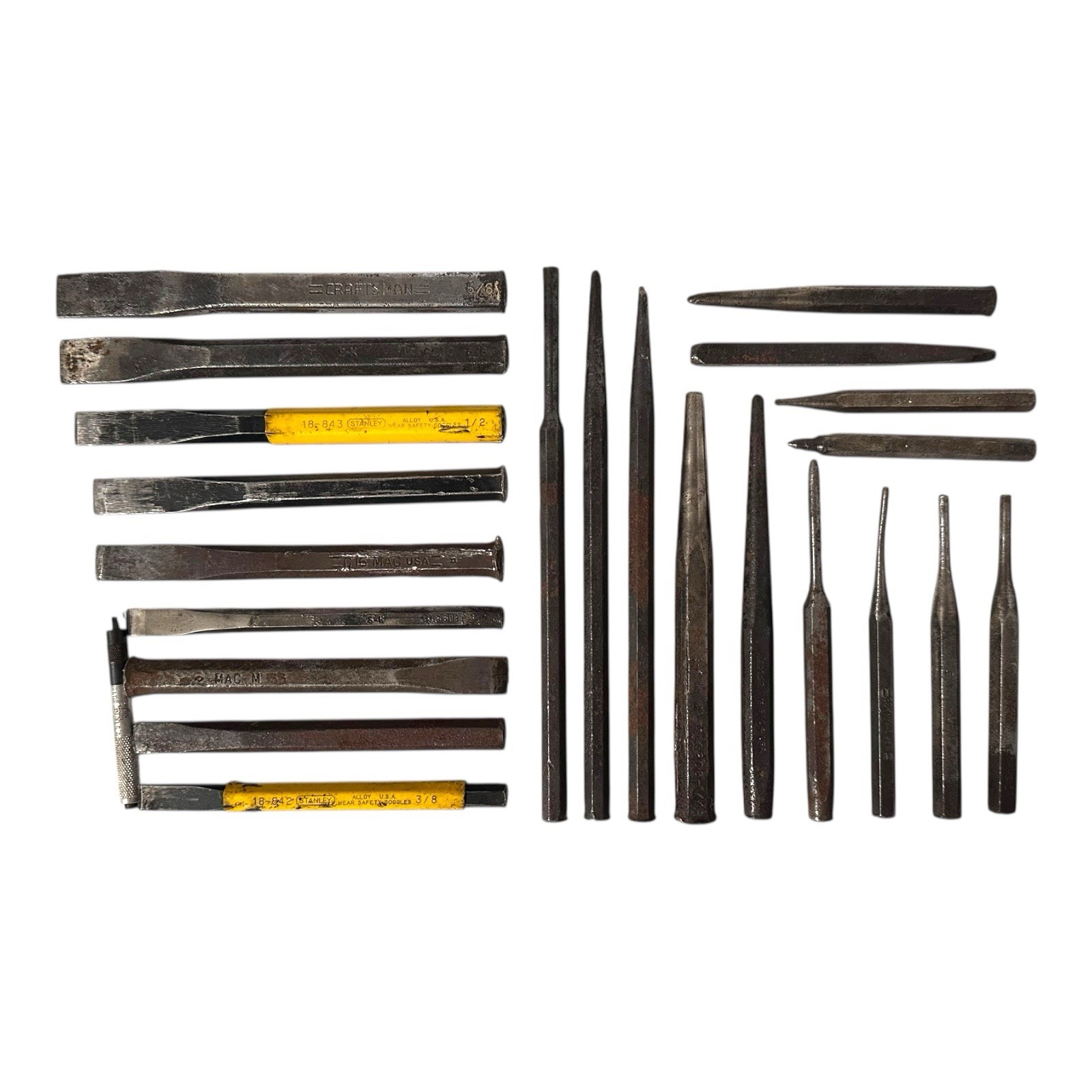 Vintage Mixed Lot of 23 Punches & Chisels Made In USA Snap On Stanley Mac S-K