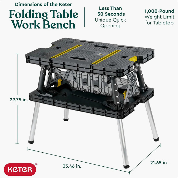 Keter  21.7'' W Plastic Acrylic Top Folding Workbench w/ Clamps
