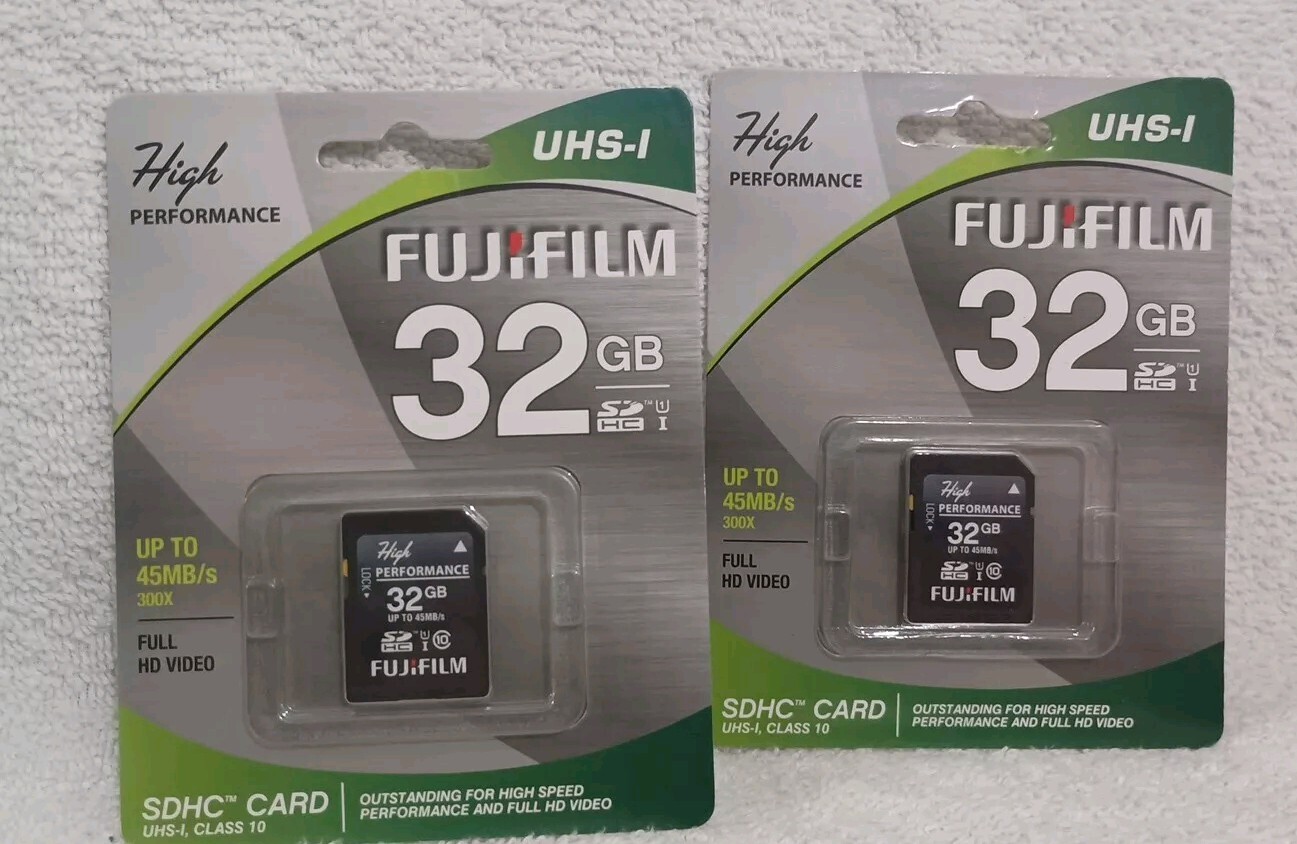x2)NEW Fujifilm High Performance 32GB SDHC  UHS-I up to 45MB/s  300x full HD vid