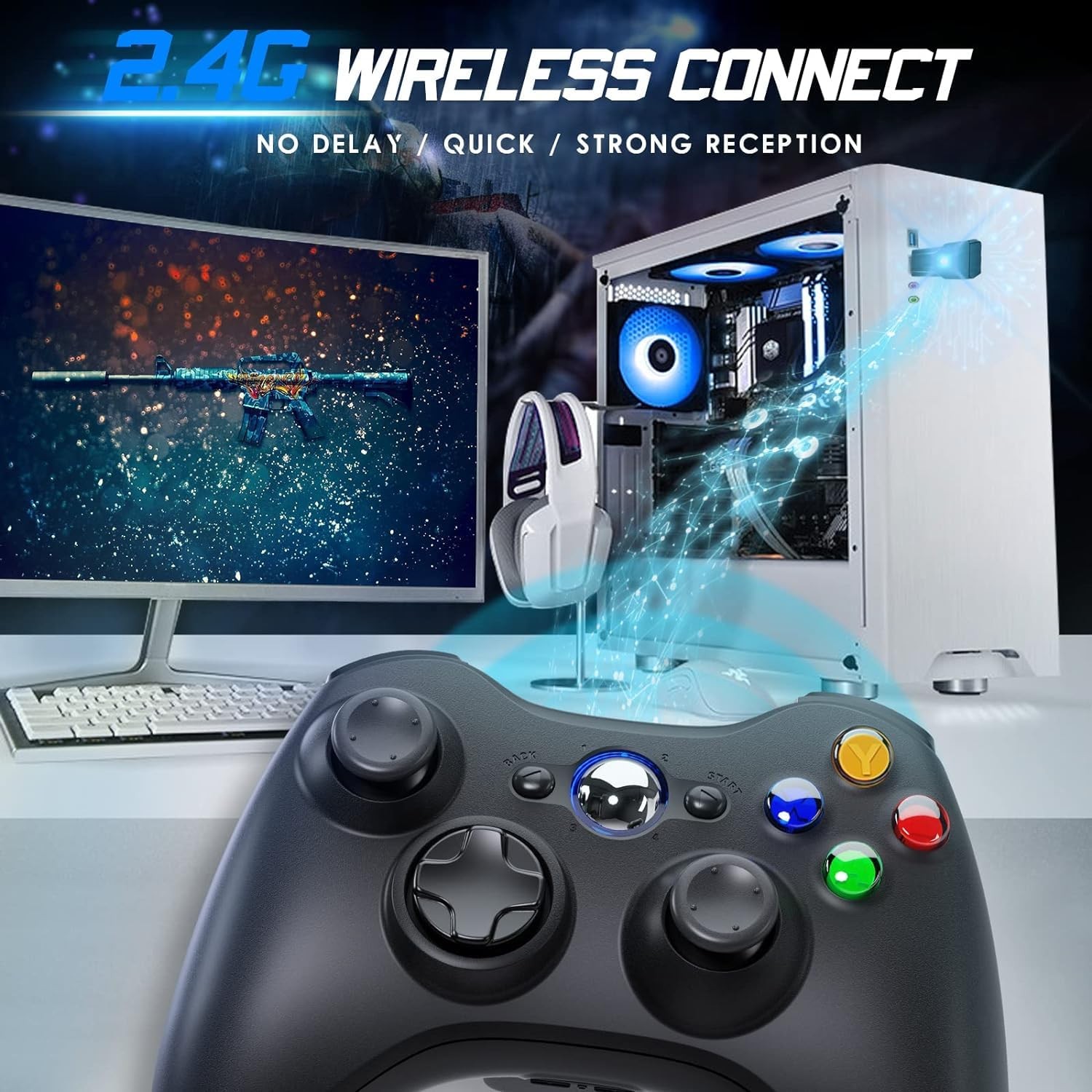 Xbox 360 Wireless Controller 2 Pack, 2.4G Wireless Controller for Xbox 360 & ...