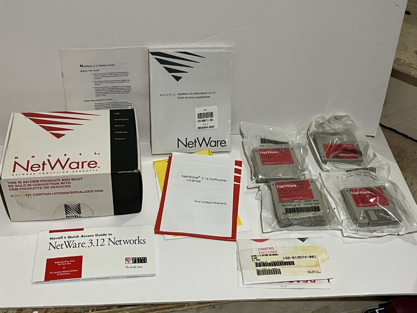 Vintage Novell Netware 3.12 on 3.5" Floppy Disks 50 user kit - Original Box