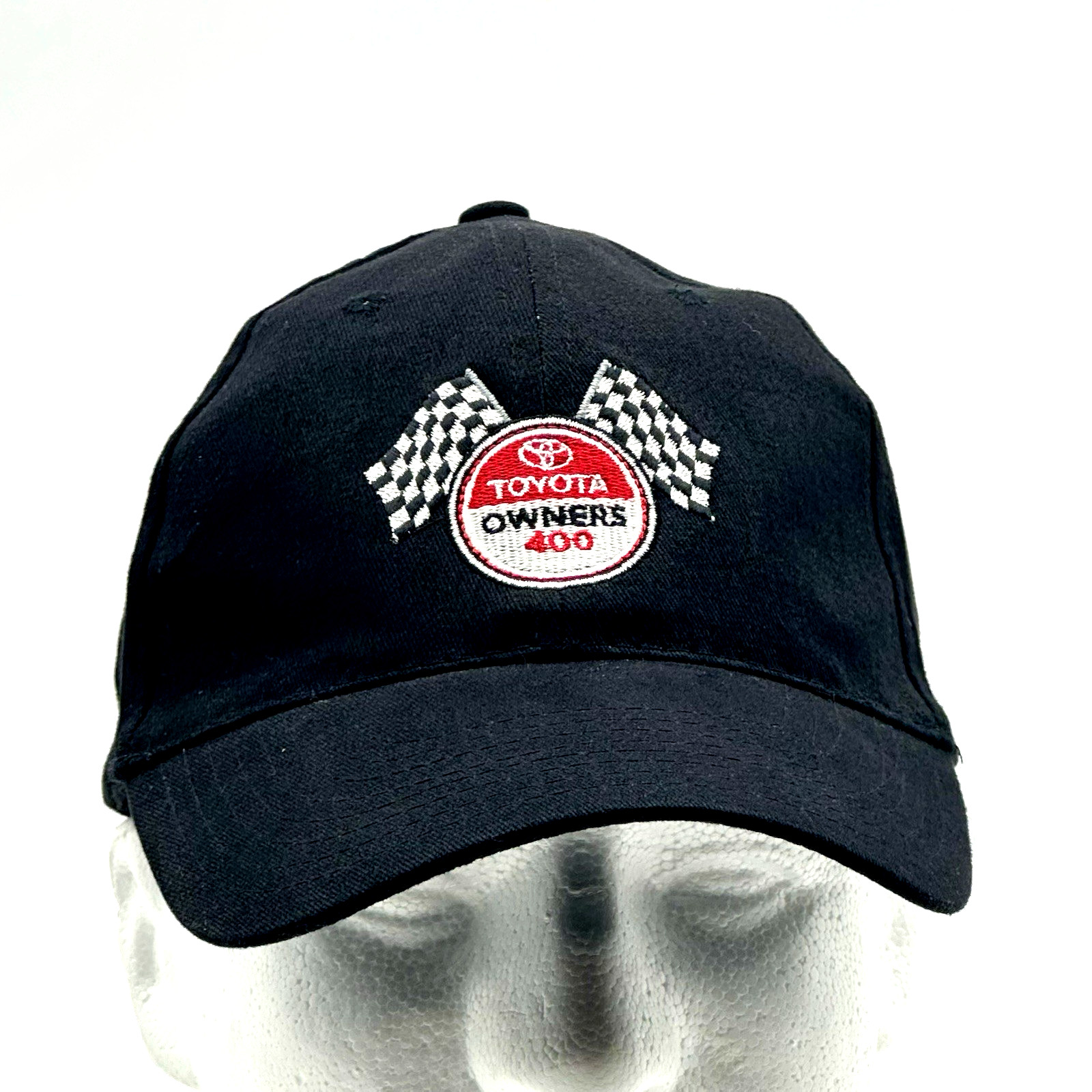 Toyota Owners 400 Hat – Black Adjustable Cap with Embroidered Checkered Flags