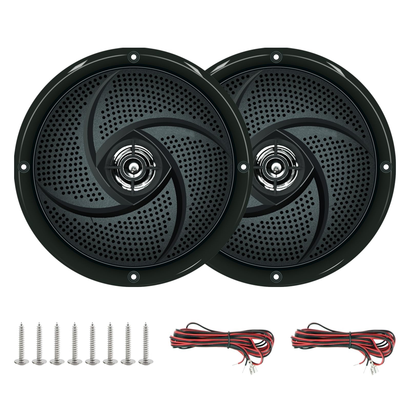Black Speakers 5.25 Inch - 2 Way Waterproof Low Profile Slim Style Outdoor RV...
