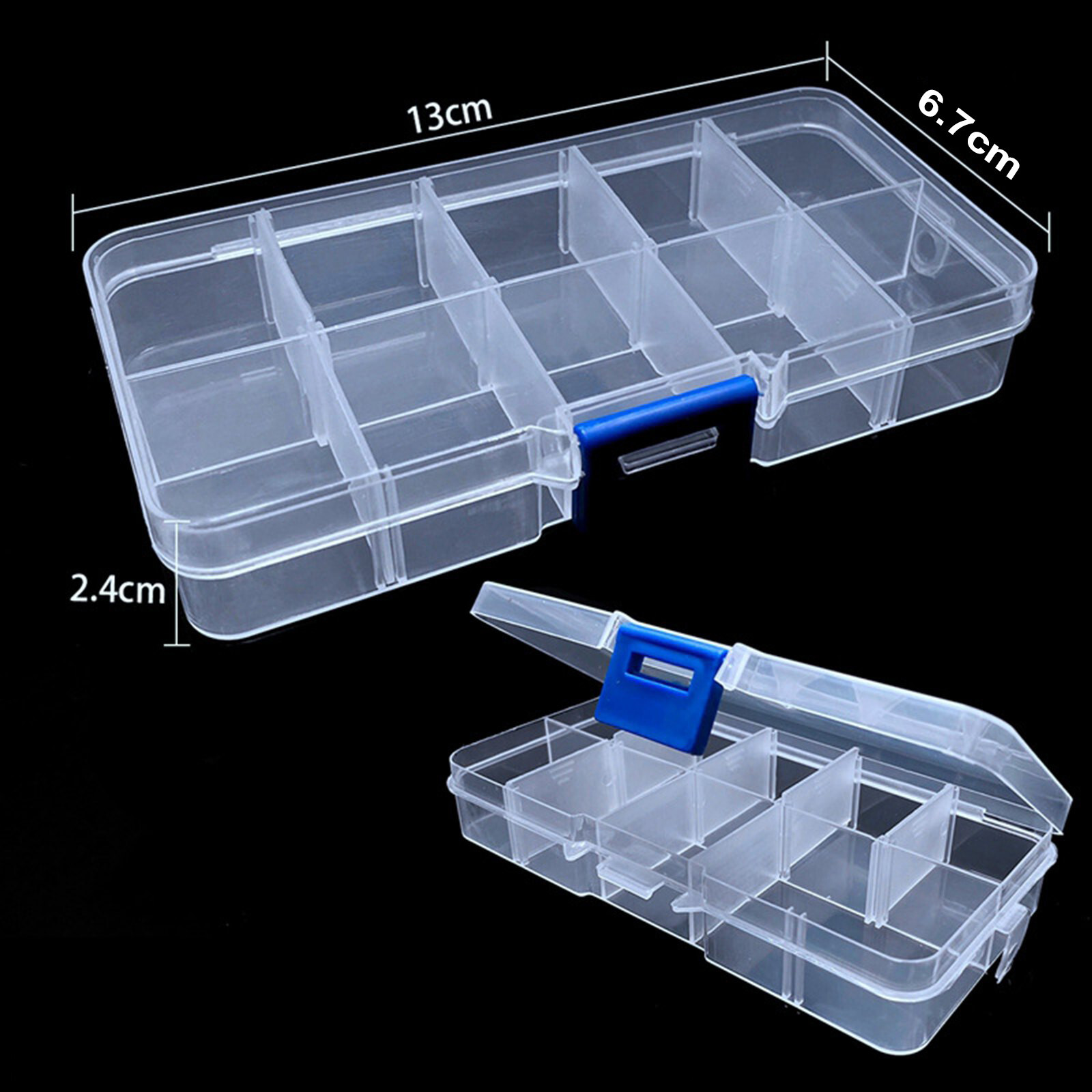 2 Pack Plastic Jewelry Organizer 10 Grids Earring Beads Storage Box Adjustable