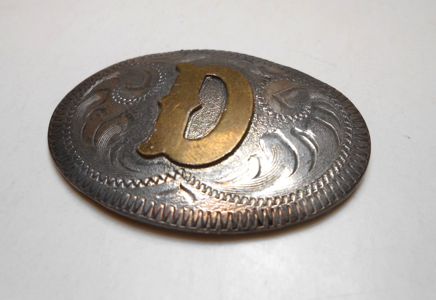 Vtg Western Style Horse Conchos Mexico Silver Overlay 4 Conchos Letter "D"