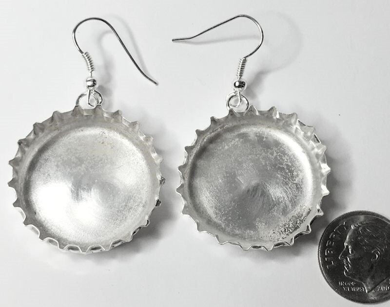 1 Pair Silver Plated 30mm Round Bottle Cap Circle Dangle Earring Mounts *