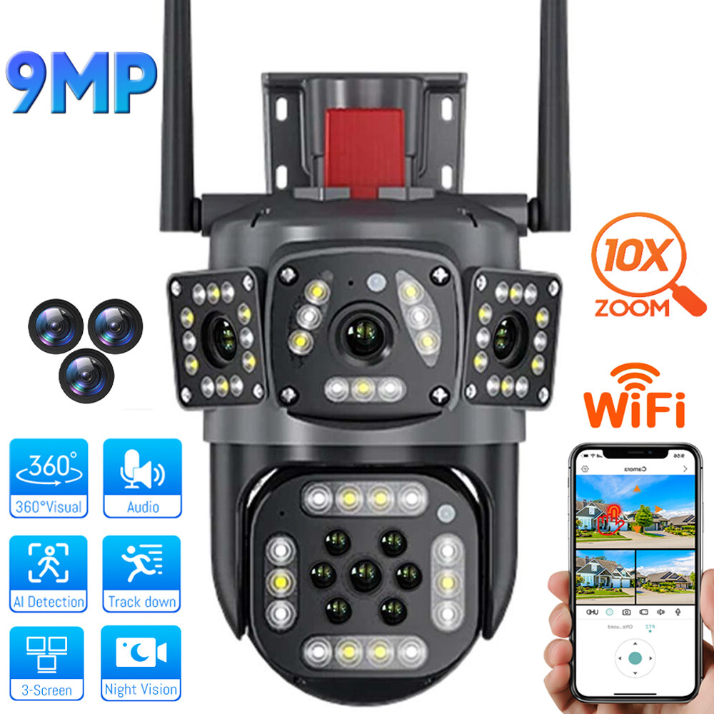 Dual Lens Security Camera Wireless 4K HD WiFi IP PTZ Home Outdoor CCTV IR Cam US