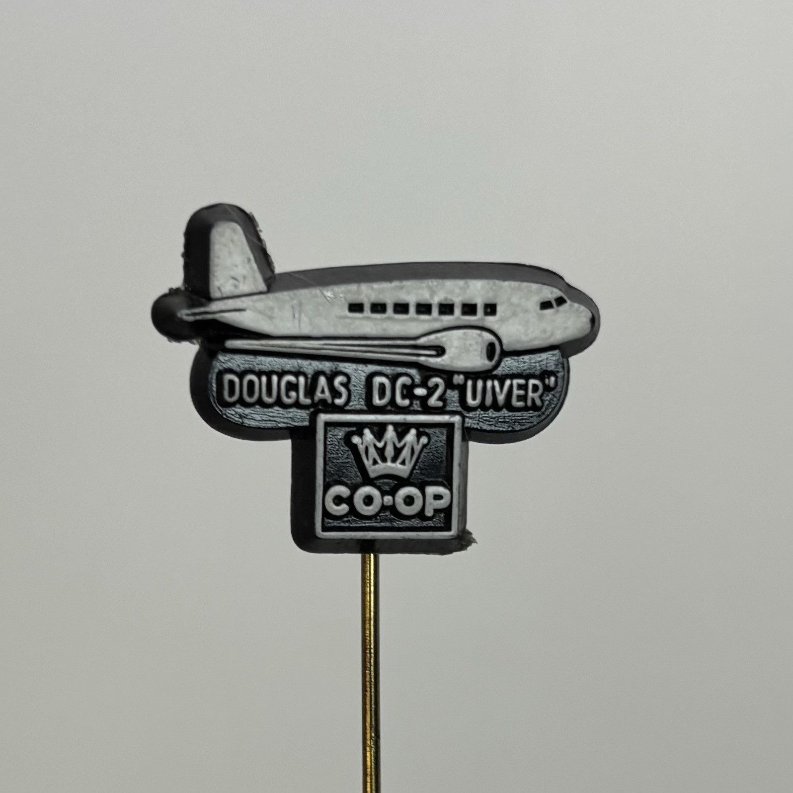 Vintage Douglas DC-2 Uiver Airplane Stick Pin CO-OP Aviation Black Plastic Dutch