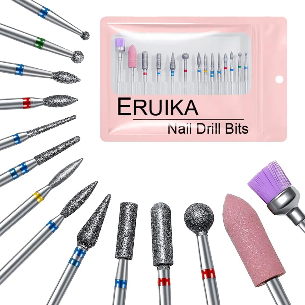 ERUIKA 14pcs Nail Drill Bits Set, Professional Rotary Burrs 14 Piece Set