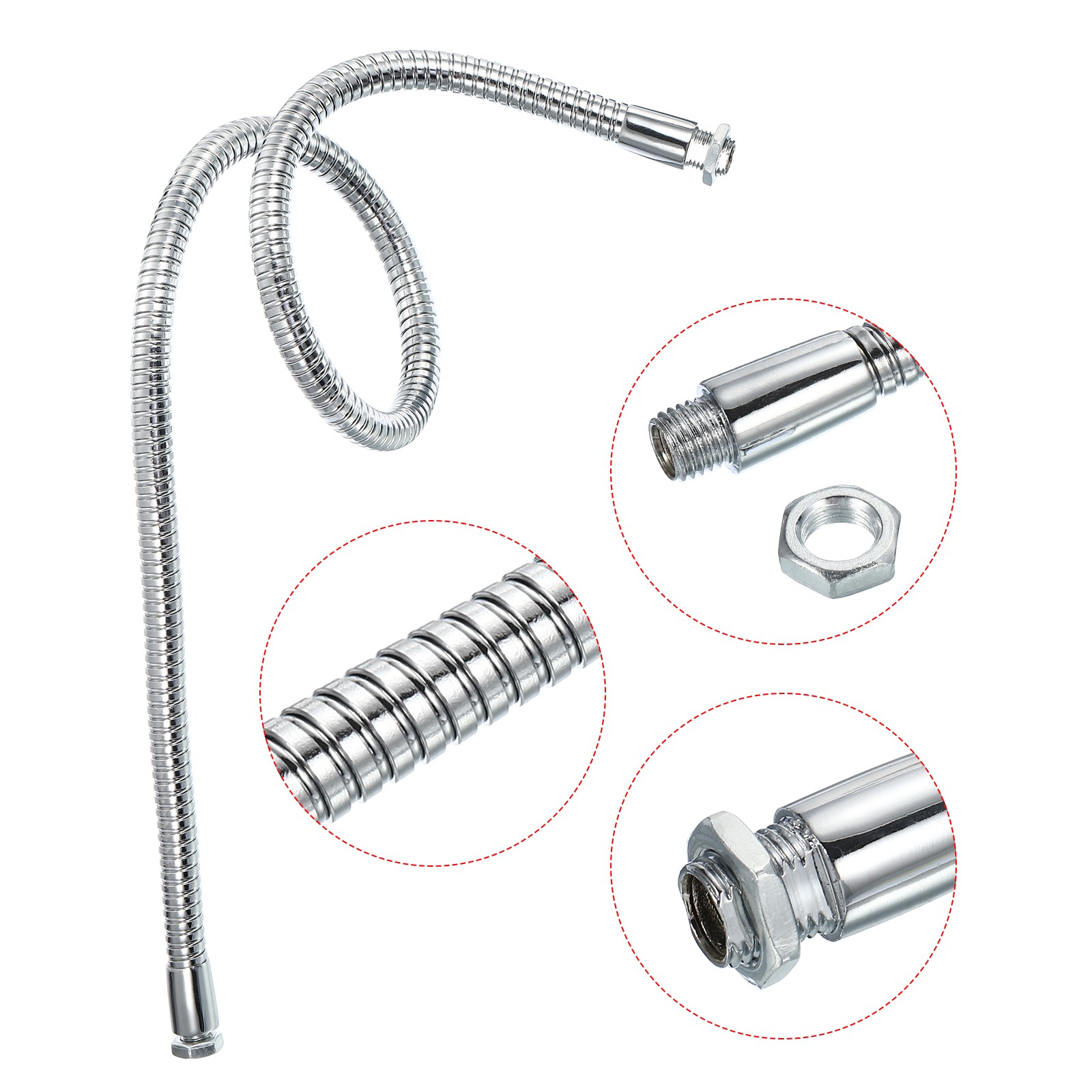 23.6" Universal Gooseneck Hose M10/M8 Fine Thread Metal Bendable Flexible