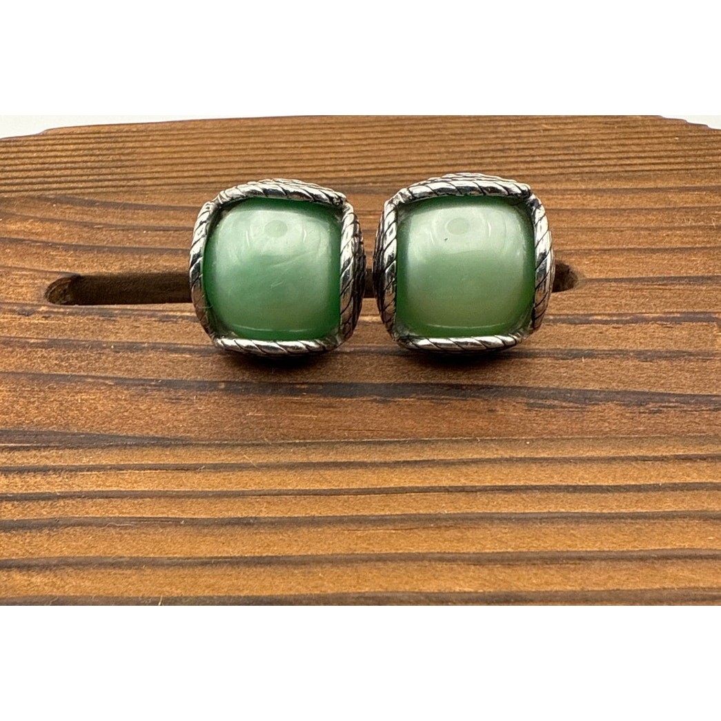 Vintage Swank Cuff Links Silver Mint Green Stone 1960s
