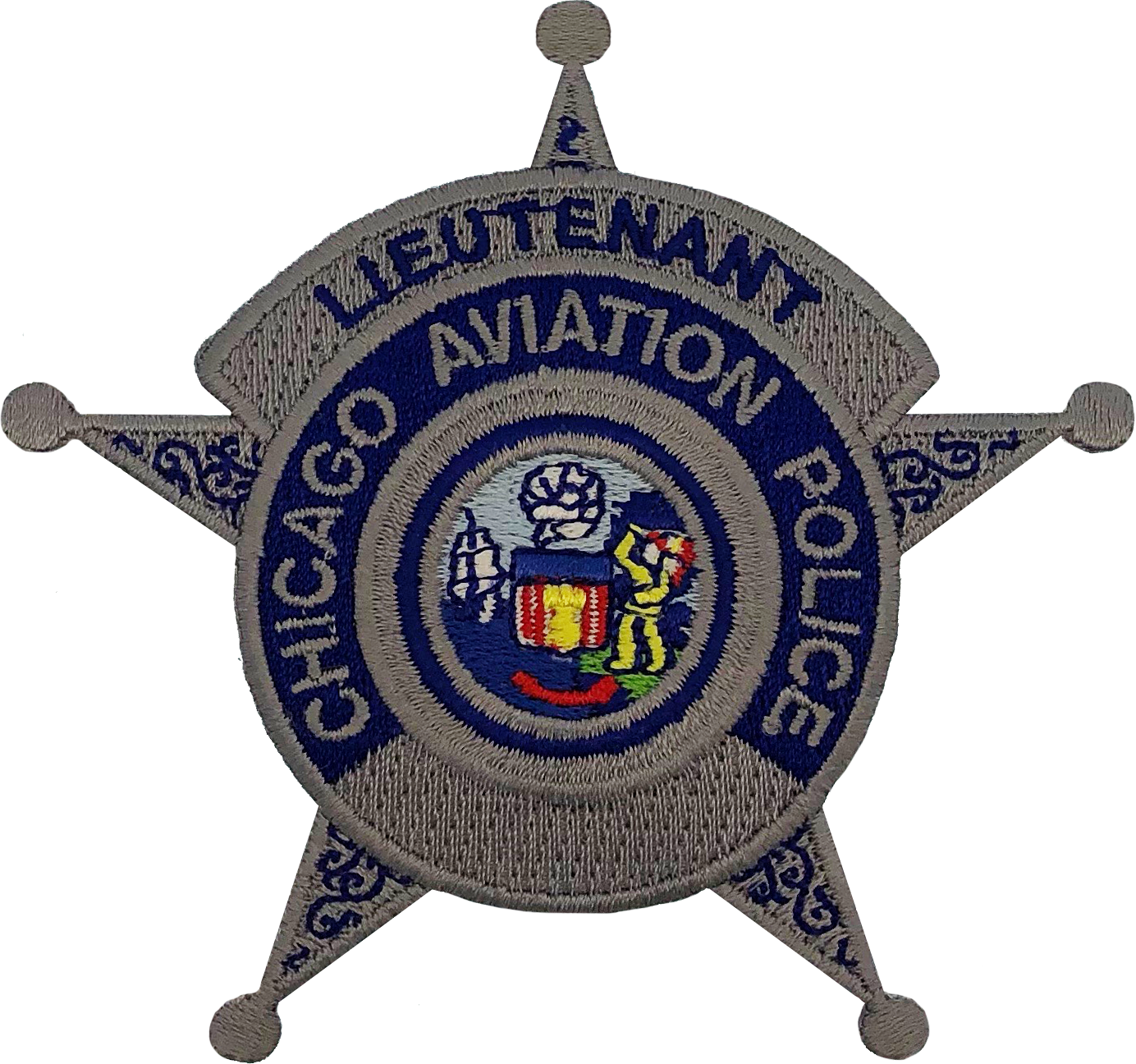 CHICAGO AVIATION POLICE STAR PATCH: Lieutenant Silver