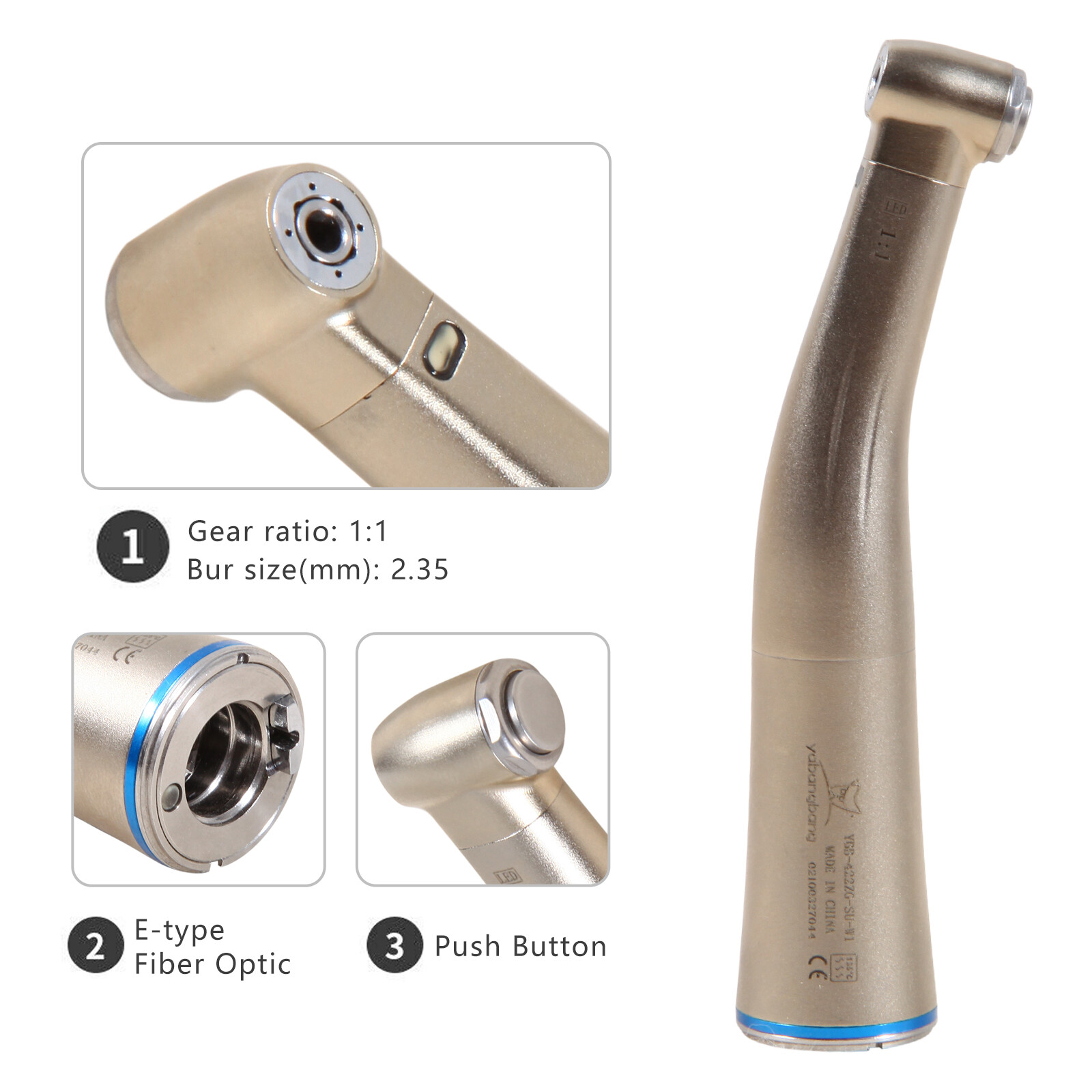 Dental 1:1 LED Fiber Optic Contra Angle Handpiece Fit NSK E-type Internal YQ