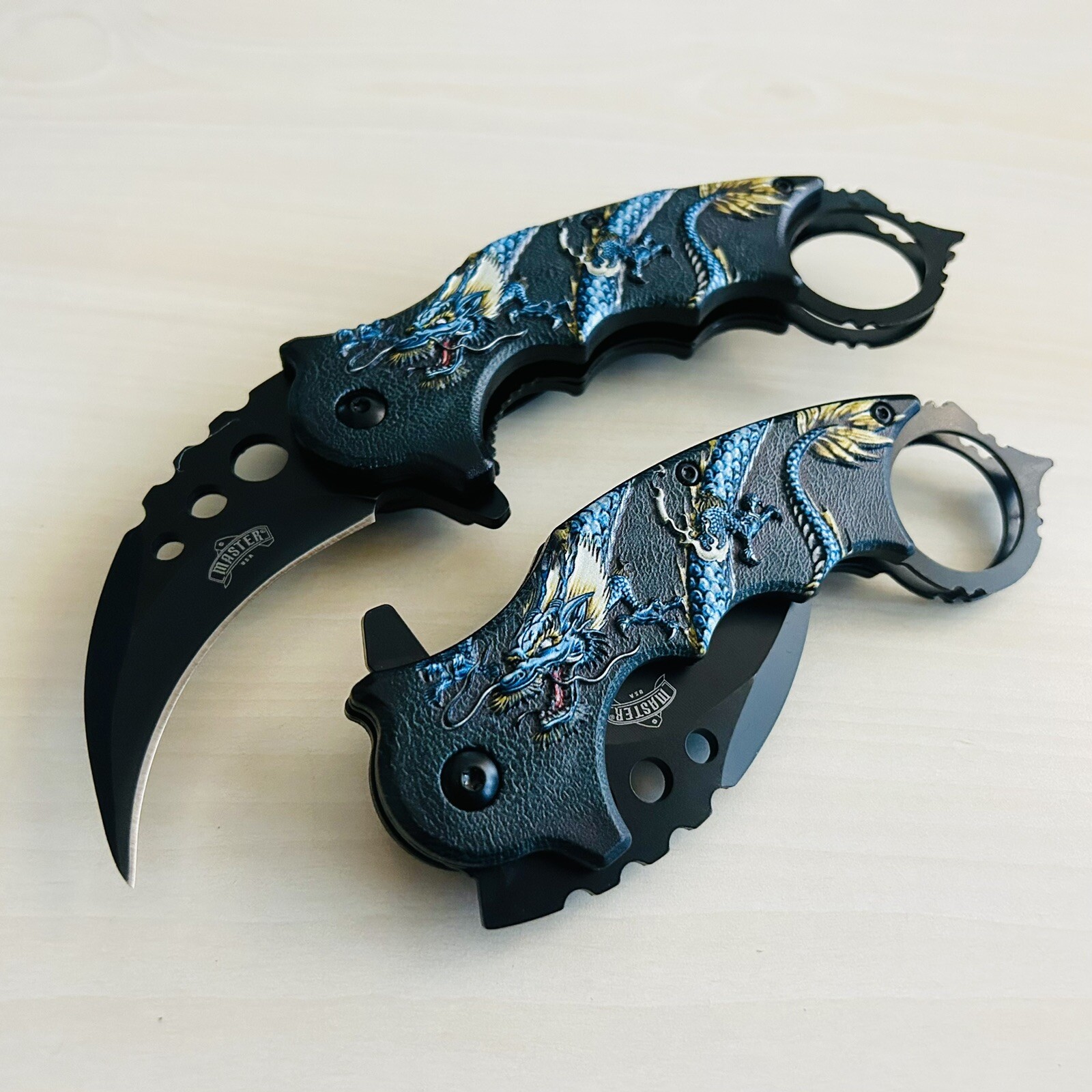 7” Blue Dragon CSGO Karambit Tactical Spring Assisted Open Folding Pocket Knife