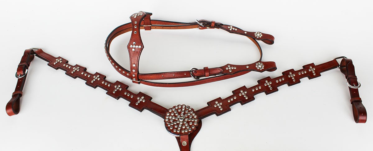 Show Tack Bridle Horse Western Leather Rodeo Headstall Breast Collar 8549