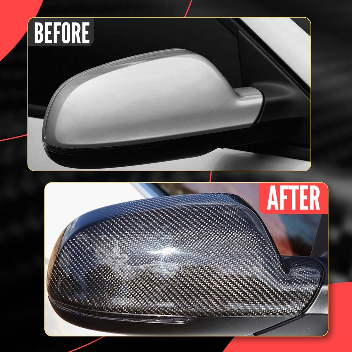 Carbon Fiber Look Mirror Cover Caps For Audi A5/S5 B8.5 2010-2016 W/ Lane Assist