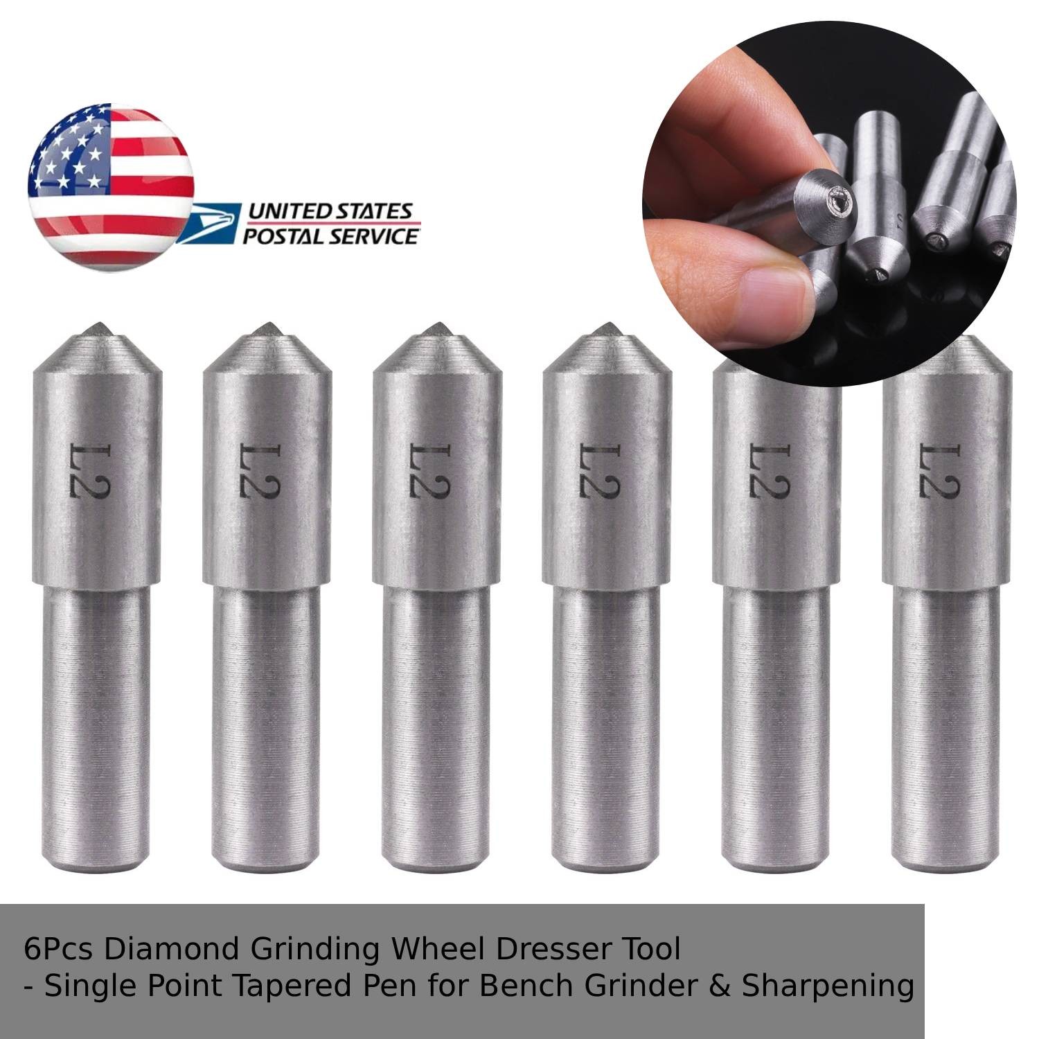 6Pcs Diamond Point Dresser Pen, Single Point Tapered Grinding Wheel Grinder Tool