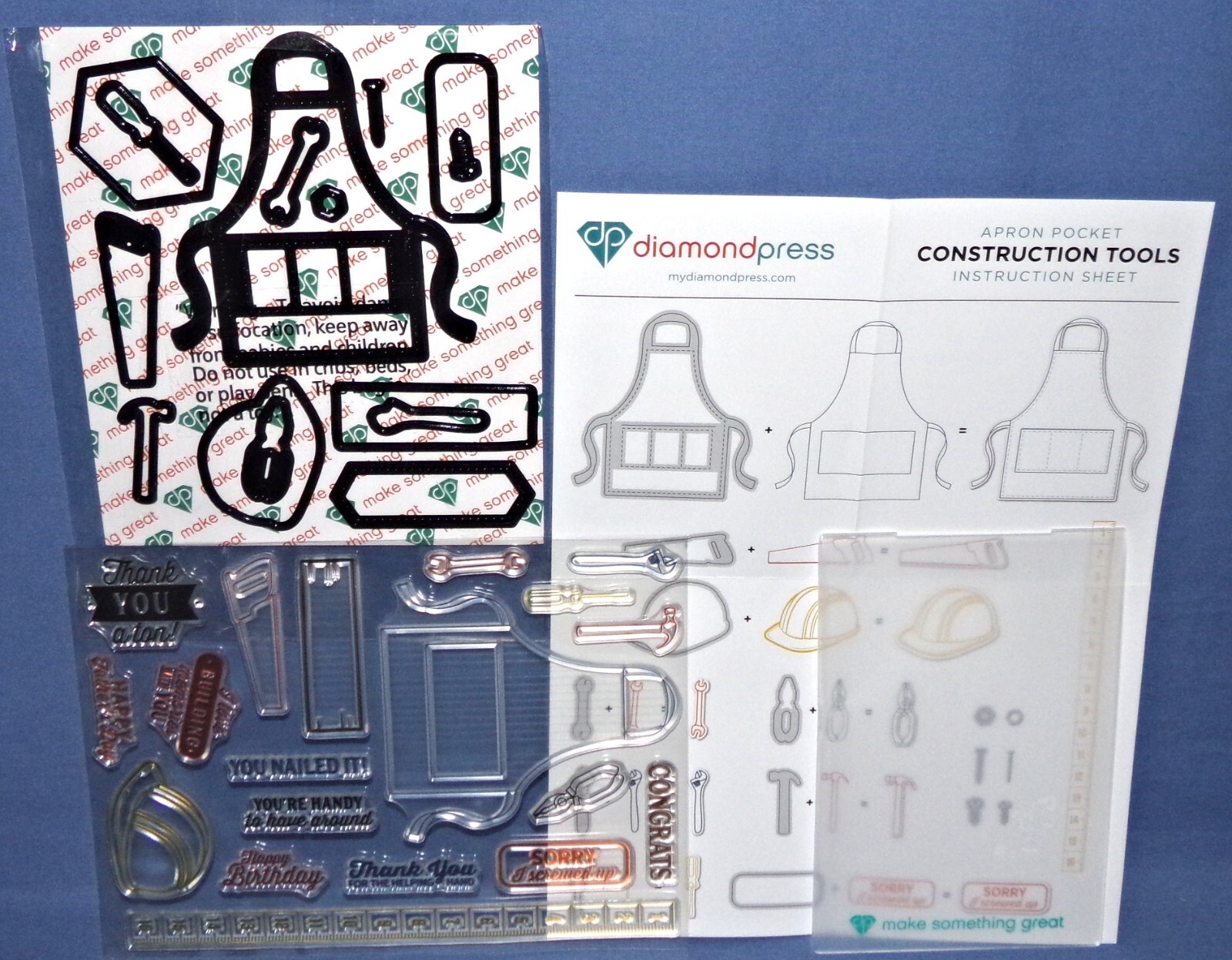 Diamond Press Apron Construction Tools Dies Stamps Set Dad Fathers Day FREE Ship