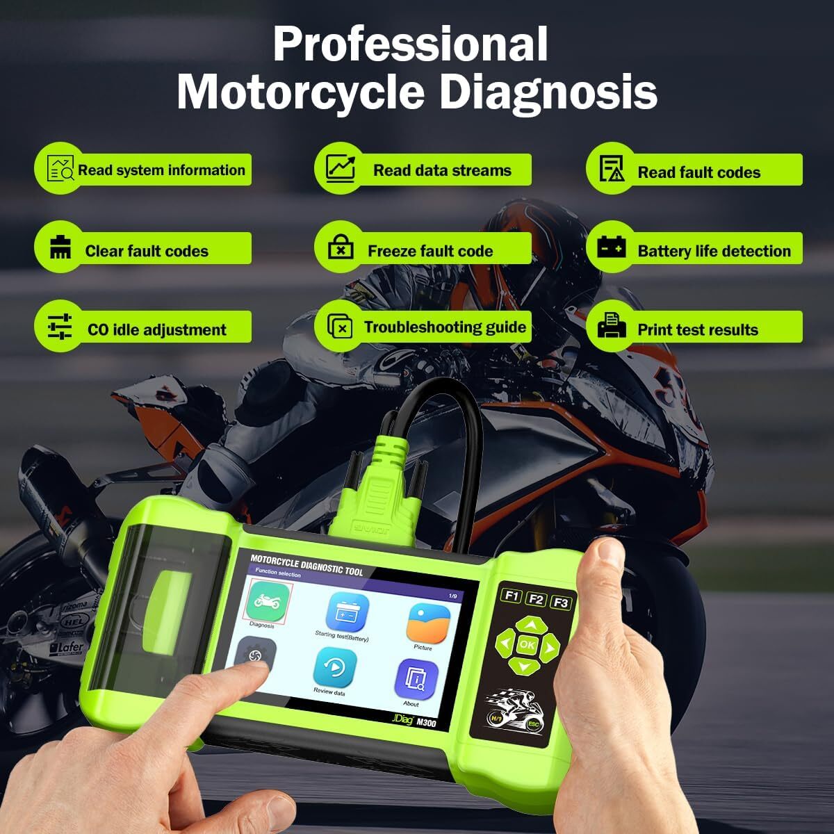 JDiag M300 Full Version Motorcycle Diagnosis OBD2 Scanner Moto Fault Code Reader