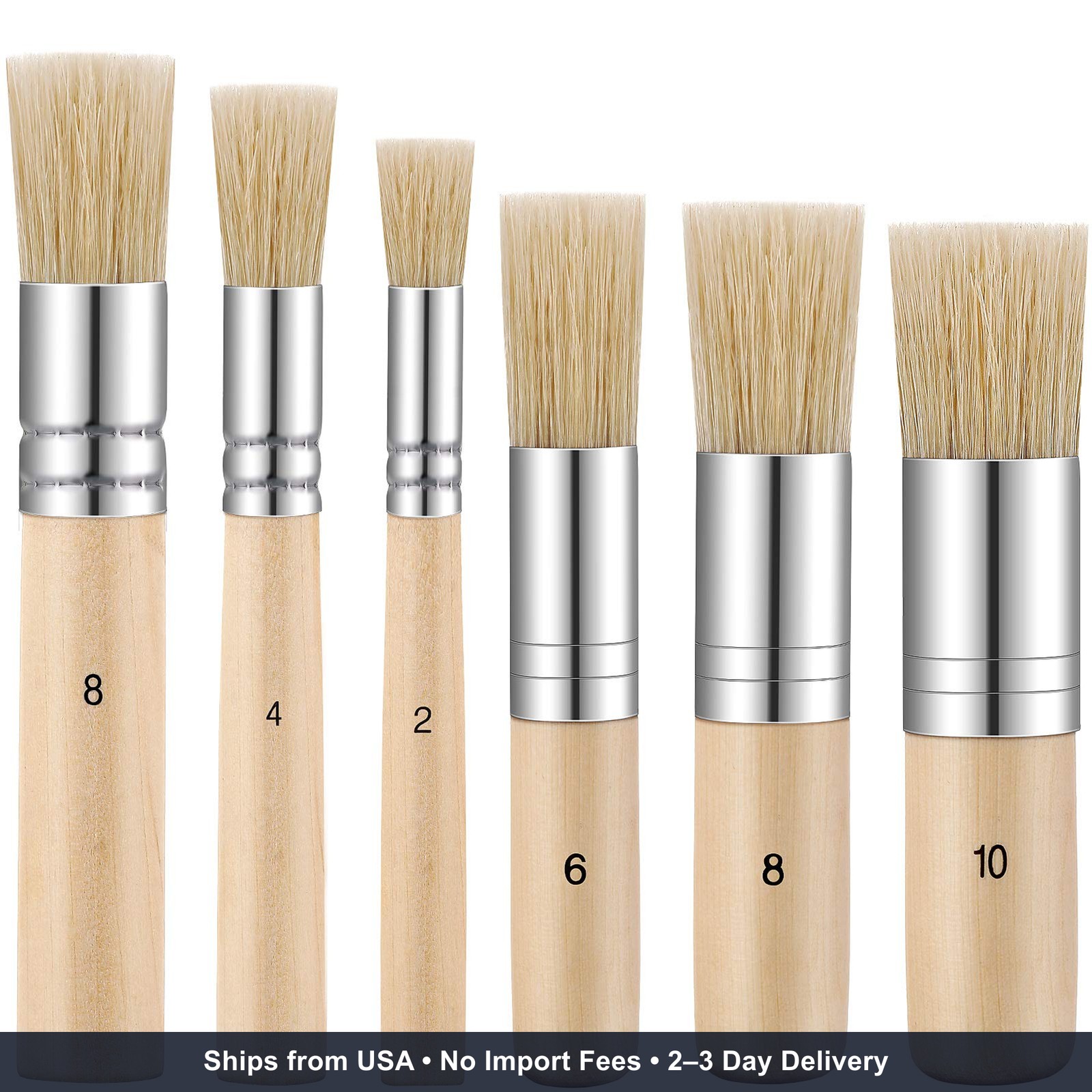 Outus 6 Pieces Wooden Stencil Brushes Pure Natural Bristle Template Paint Brushe