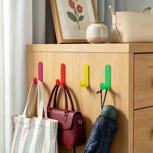 6pcs Adhesive J Hooks Multi-neon Colors, Utility Wall Hooks for Wall